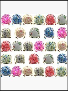 Drawstring Jewelry Pouches Silk Brocade Bag Set of 28 Gift Coin Pouch